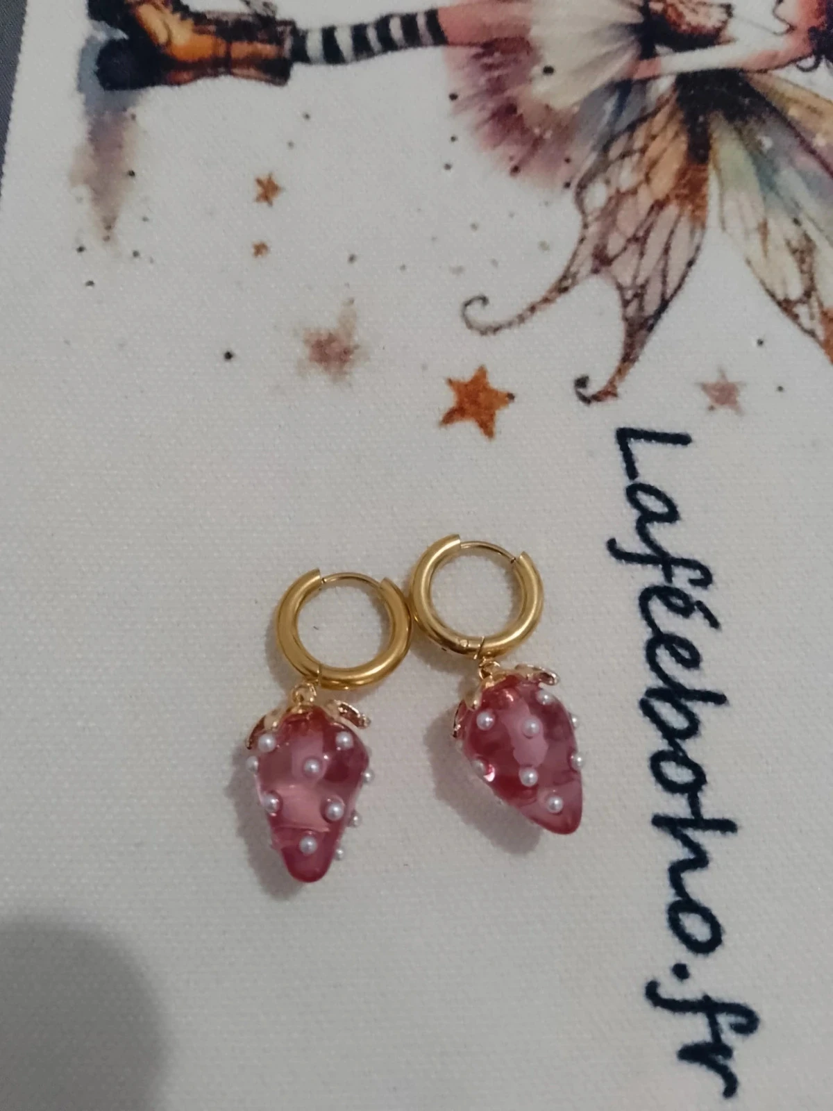 Boucles d'oreilles bohèmes Créoles petites fraises 🍓.